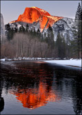 Setting Sun on Half Dome Reflected in Merced River